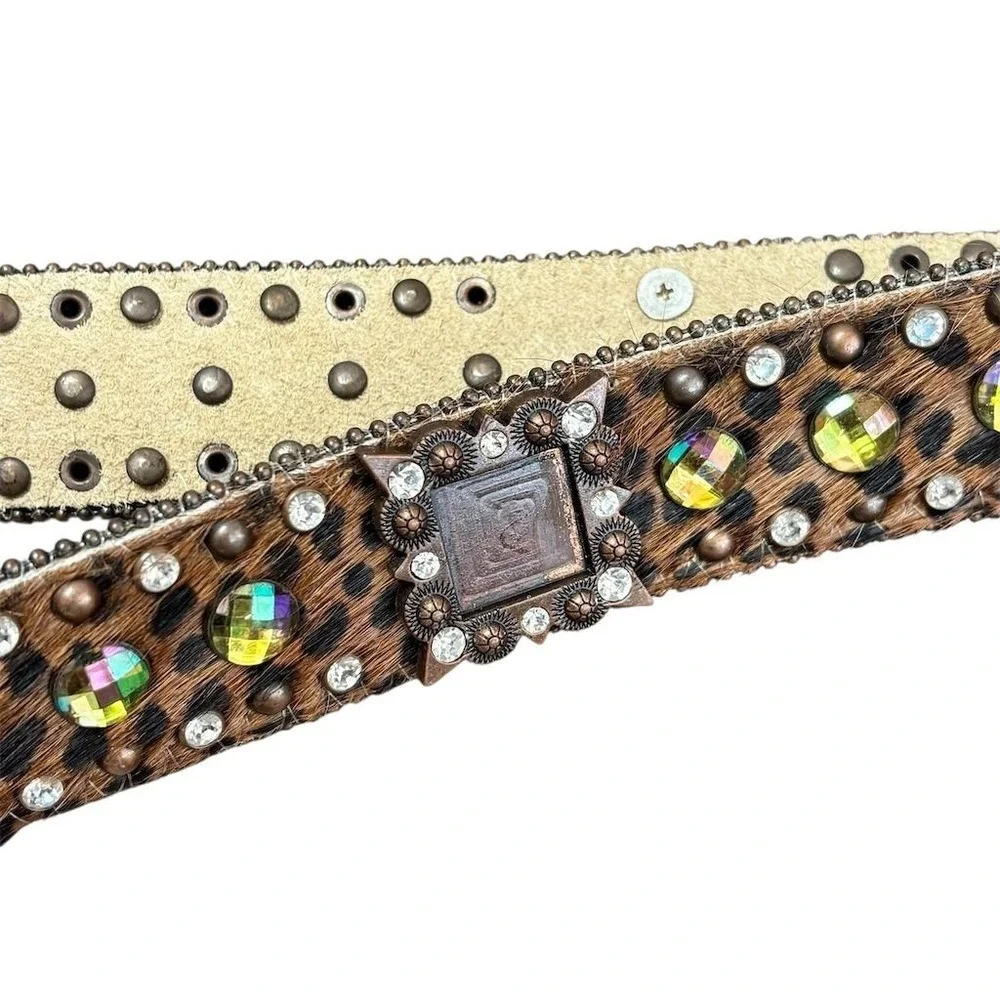 Nocona Women's Leopard Print‎ Rhinestone Western Belt Size M